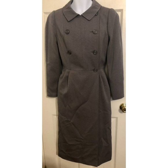 Chloe Womens Vintage Winter Dress Gray Wool Double Breasted Button Long Sleeve 8 - Picture 1 of 5